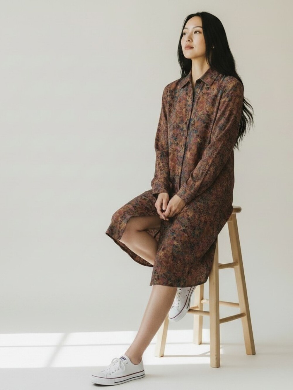 Peruvian Connection Mayfair Floral Shirt Dress Small Pockets Casual Minimal